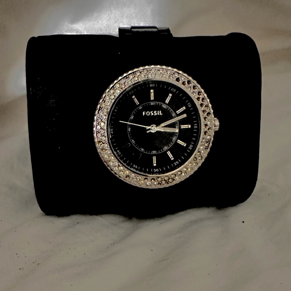 Fossil Black Watch with Silver Crystal Bezel